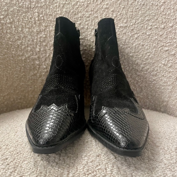 Zara Black Leather & Suede Western Ankle Booties - Picture 3 of 10